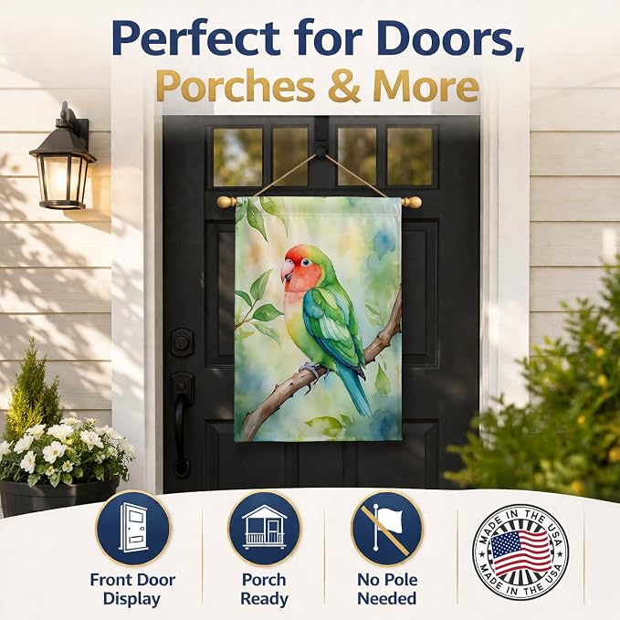 Caroline's Treasures Peachfaced Lovebird House Flag Large Porch Sleeve Pole Decorative Outside Yard Banner Artwork Wall Hanging, Polyester, House Size, Multicolor