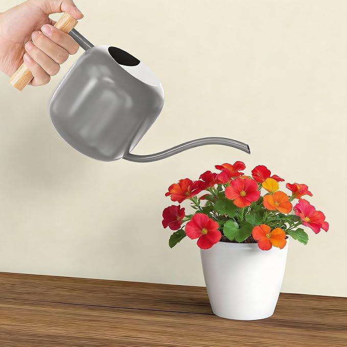Green Moon 1.2L/41oz Metal Metal Watering Can with Long Spout, Gray | Metal Stainless Steel Watering Can for Indoor Plants, House Bonsai, Succulents, and Garden Flowers, Decorative Watering Cans