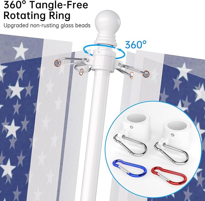 ZMTECH American Flag with Pole - 5FT Flagpole with Upgraded Tangle Free Rings and Bracket, 1" Stainless Steel Flag Poles with Holder for Outside House, Residential or Commerical (White, No Light)