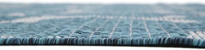 Unique Loom Outdoor Trellis Collection Area Rug (8' x 11' 4" Rectangle, Teal/ Gray)