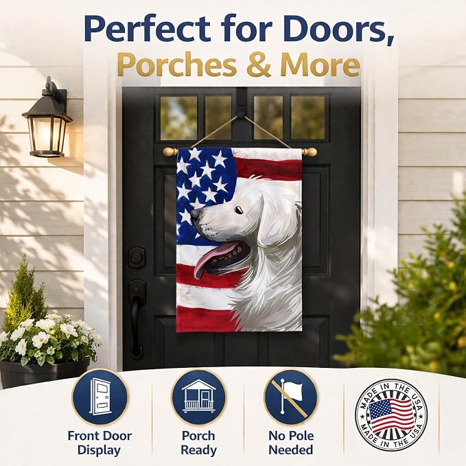 Caroline's Treasures CK6711CHF Slovak Cuvac Dog American Flag House Flag Large Porch Sleeve Pole Decorative Outside Yard Banner Artwork Wall Hanging, Polyester, House Size, Multicolor