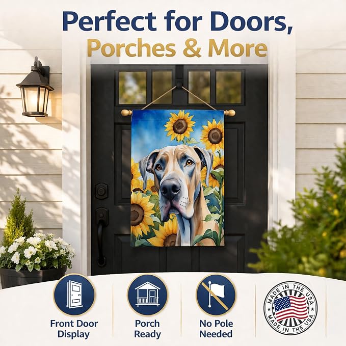 Caroline's Treasures DAC6092CHF Great Dane in Sunflowers House Flag Large Porch Sleeve Pole Decorative Outside Yard Banner Artwork Wall Hanging, Polyester, House Size, Multicolor
