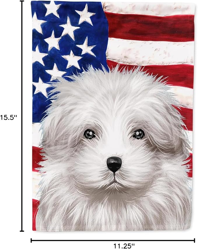 Caroline's Treasures CK6446GF Bolognese Dog American Flag Garden Flag Mailbox Flag Decorative Yard Flag Banner Outside Patio Artwork Yard Flower Beds, Garden Size, Multicolor