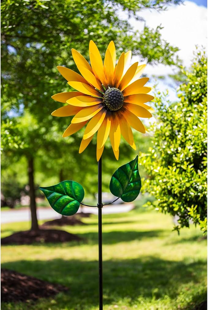 Evergreen Garden 75" H Sunflower Statement Wind Spinner Garden Décor and Accessories for Home and Yard