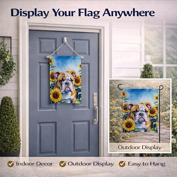 Caroline's Treasures DAC6072GF English Bulldog in Sunflowers Garden Flag Mailbox Flag Decorative Yard Flag Banner Outside Patio Artwork Yard Flower Beds, Garden Size, Multicolor