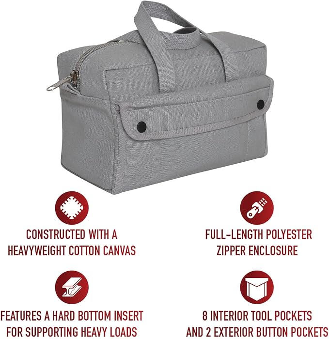 Rothco GI Style Mechanics Tool Bag, Heavy-Duty Canvas Tool Storage | 7.5 Liter Capacity, Heavyweight Canvas, Reinforced Bottom, Garage Storage