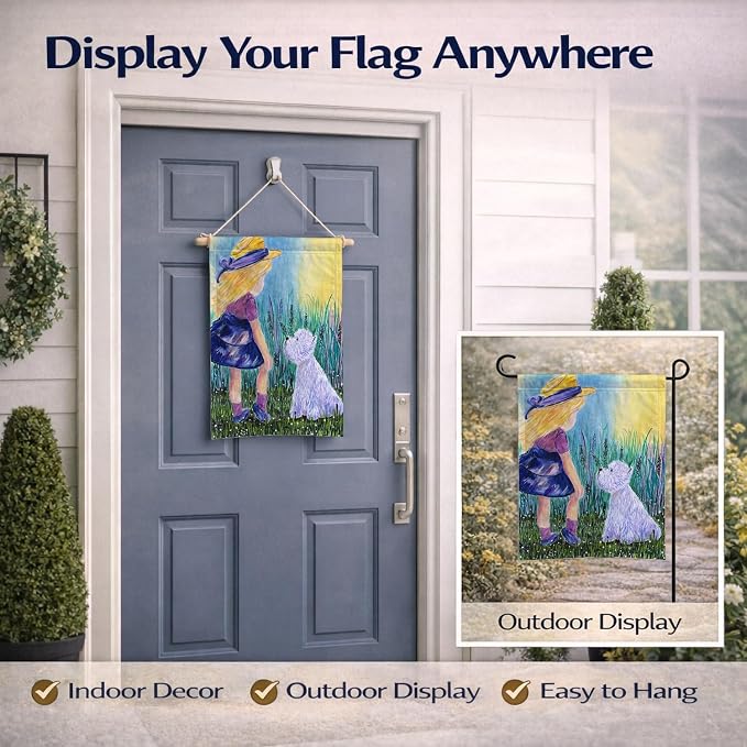 Caroline's Treasures SS8351GF Little Girl with Westie Garden Flag Mailbox Flag Decorative Yard Flag Banner Outside Patio Artwork Yard Flower Beds, Garden Size, Multicolor