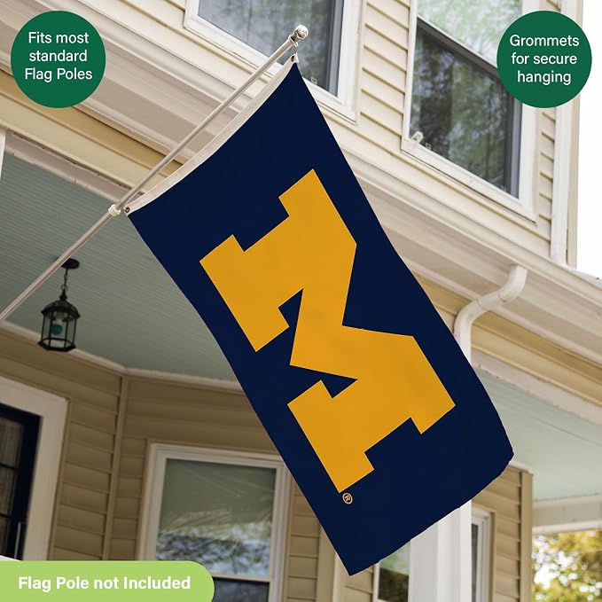 NCAA University Of Michigan Flag with Grommets, 3'x5' Michigan Wolverines Outdoor College Flags & Banners for Garden Patio Indoor Wall Décor