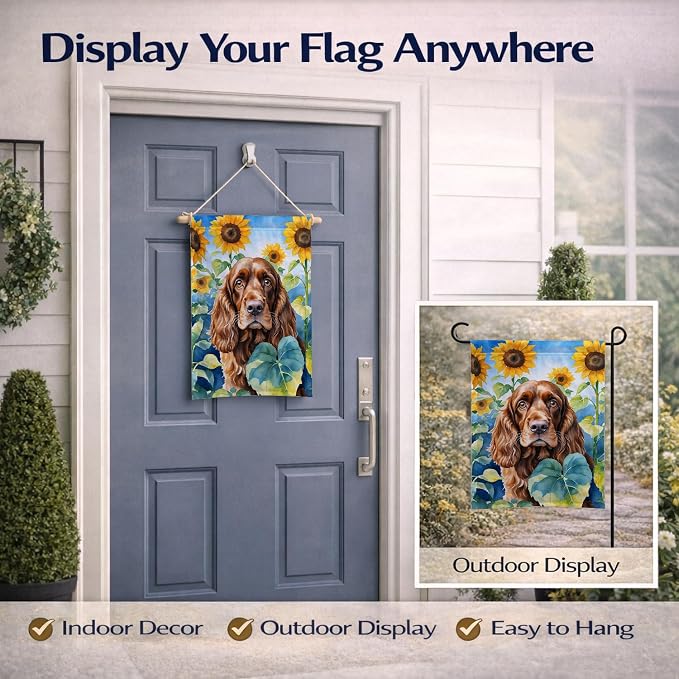 Caroline's Treasures DAC6073GF English Cocker Spaniel in Sunflowers Garden Flag Mailbox Flag Decorative Yard Flag Banner Outside Patio Artwork Yard Flower Beds, Garden Size, Multicolor