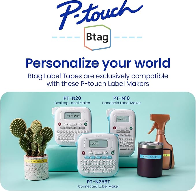 Brother Genuine P-Touch Btag Label Tape, BTAG3M01, 0.47 in by 13.1 ft, White on Clear, Black on White, White on Black, 3-Pack. (Works Only with Brother PT-N10, PT-N20, PT-N25BT Label Makers)