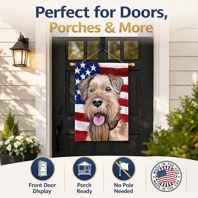 Caroline's Treasures CK6571CHF Irish Terrier American Flag House Flag Large Porch Sleeve Pole Decorative Outside Yard Banner Artwork Wall Hanging, Polyester, House Size, Multicolor