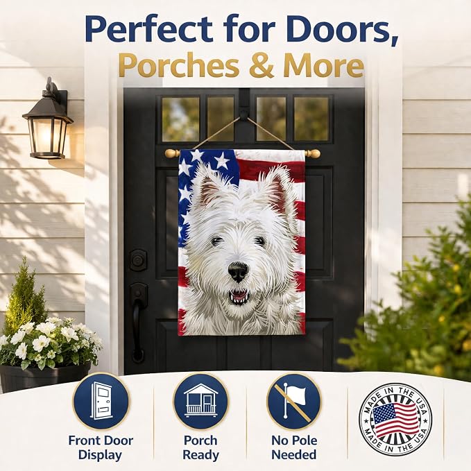 Caroline's Treasures CK6471CHF Cairn Terrier Dog American Flag House Flag Large Porch Sleeve Pole Decorative Outside Yard Banner Artwork Wall Hanging, Polyester, House Size, Multicolor