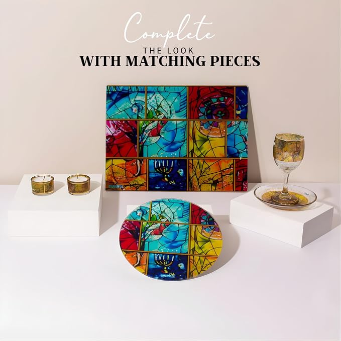 SURI Chagall Style Shabbat Candle Holders Set of 2 – Glass Shabbos Sabbath Tea Light Holders, Jewish Home Décor