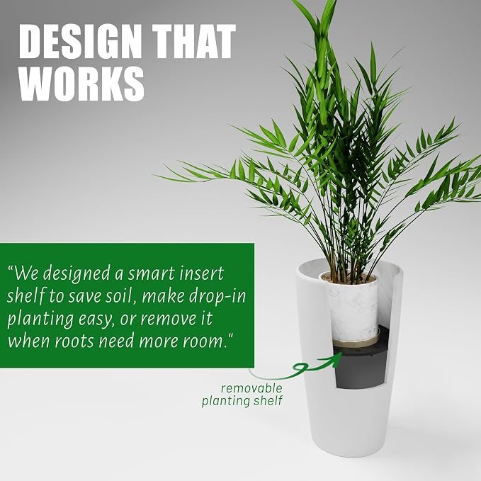 SnugNiture Set of 2 Round Tall Planters 22 Inch, Large Planter for Indoor Outdoor Plants, Modern Flower Pot Containers Large Decorative Tree Planter, White