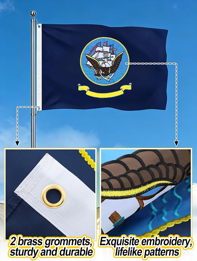Double-Sided Embroidered Flags for Outside 3x5-210D Oxford Fabric Weatherproof Military Flags with 2 Brass Grommets for Garden Patio Decor, Gift for Veteran & Service Member (Dark Blue)