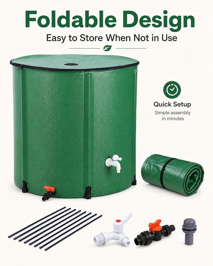 200 Gallon Collapsible Rain Barrel, Portable Rain Water Collection Barrel, Rainwater Collection System with Spigots and Overflow Kit, Rain Barrels to Collect Rainwater from Gutter