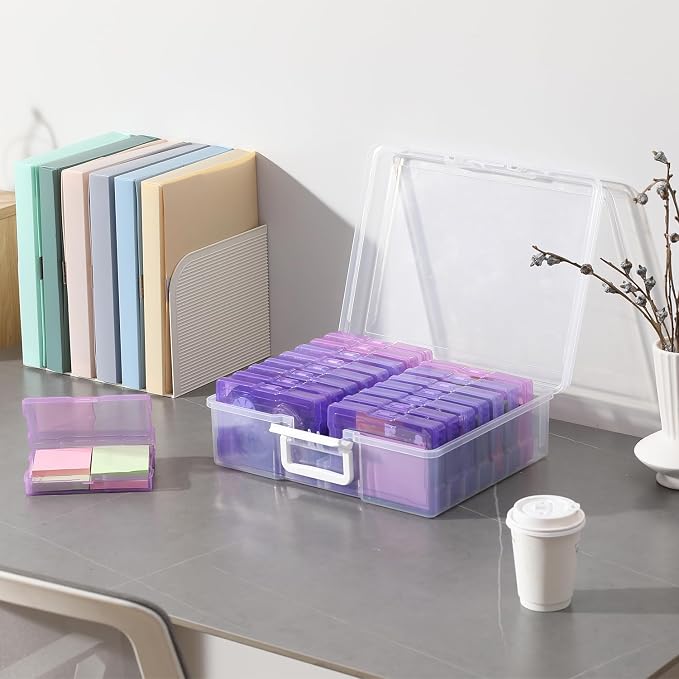 4x6 Photo Storage Box with Handle - Craft Keeper, 16 Inner Cases - Large Gradient Purple Series
