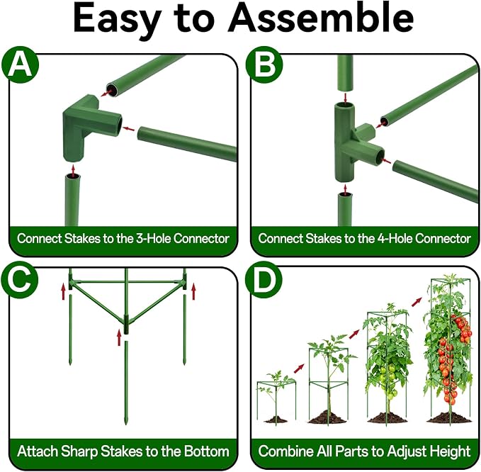 Halatool 57" Tall Tomato Cages, 2 Pack Heavy Duty Plant Support for Garden | Metal Stakes for Raised Beds and Pots, Adjustable Foldable Trellis for Cucumbers, Peppers, Flowers, and Climbing Plants