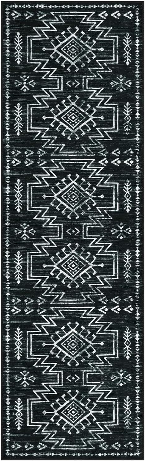 Lahome Black Runner Rug for Hallway Non Slip, 2.5x8 Western Entryway Rug | Boho Washable Stain Resistant Runner Rug for Bathroom Kitchen, Moroccan Low Pile Long Carpet for Entrance