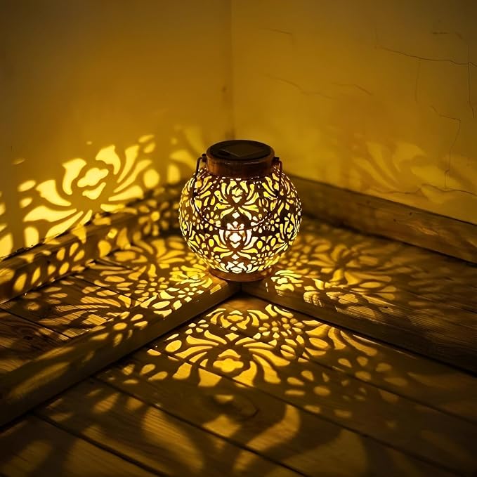 2 Pack Solar Lanterns Outdoor Gifts, IP44 Waterproof Hanging Solar Lights Decor Lamp for Garden, Patio, Pathway, Yard, Porch (Vintage Bronze Flower)