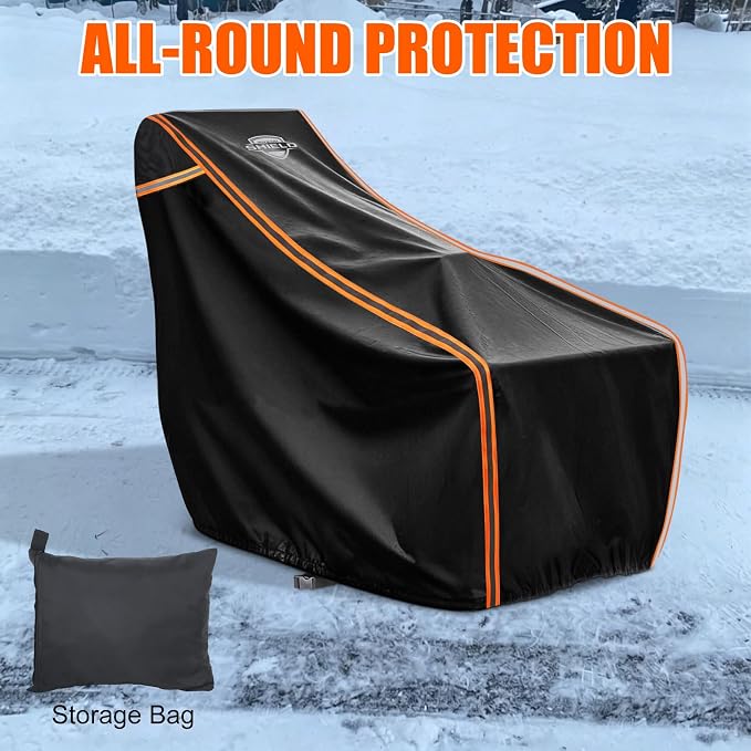 Snow Blower Cover, 24"/26"/28" Heavy Duty 900D Waterproof Snowblower Cover | Fit for Two-Stage and Single-Stage Snow Throwers, Compatible with Toro, EGO, Craftsman, Ariens Black & Orange