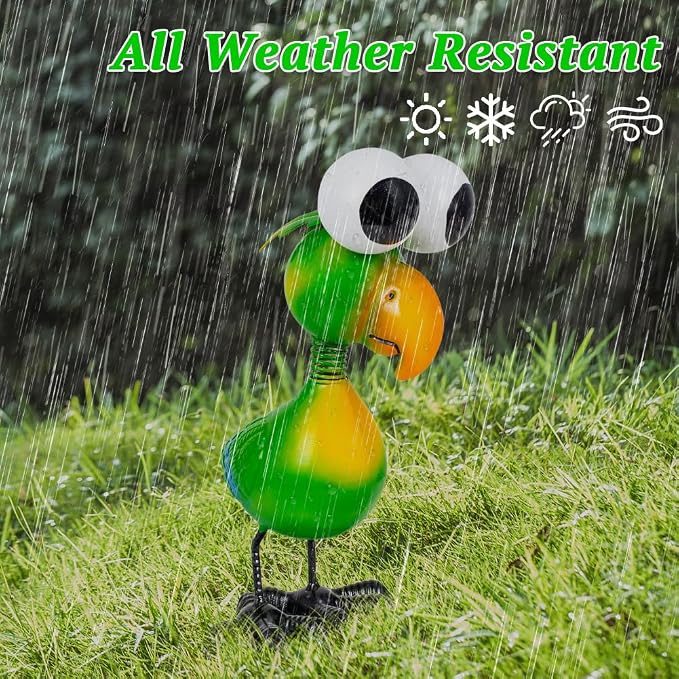 Metal Parrot Garden Statues Outdoor Decor, Green Funny Bird Outdoor Sculptures Yard Art Decoration for Home Patio Lawn Backyard, Gift for Women Lovers Moms
