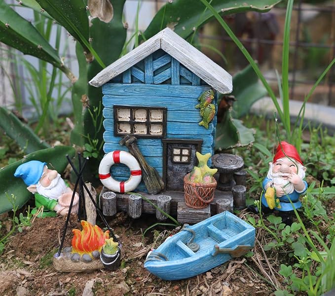 BangBangDa Miniature Fairy Garden Gnomes Decoration – Small Figurines Statue Accessories Gnome House for Outdoor Indoor Home Yard Patio Decor Ornaments Kit Fence Mushroom