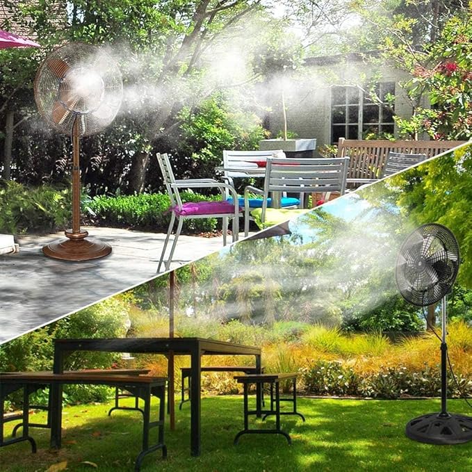 Outdoor Misting Fan Kit for a Cool Patio Breeze,Water Mister Spray for Cooling Outdoor,32FT (10M) Misting Line + 5 Brass Mist Nozzles + a Brass Adapter(3/4) Fit to Any Outdoor Fan