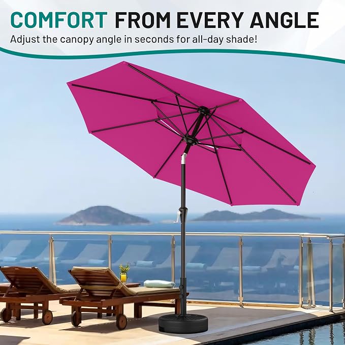 AreShark 9ft 2 Tiers Patio Umbrella - Outdoor Umbrella Waterproof UV Protection, Market Table Umbrella w/Push Button Tilt&Crank for Pool, Porch, Garden(Rose Pink)