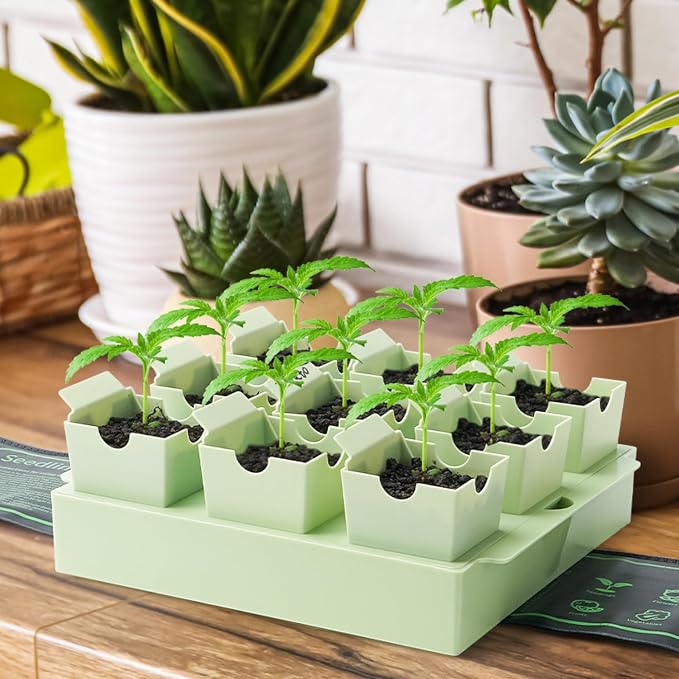 Seed Starter Tray, Dual-Purpose Handles for Transplanting & Labeling, 9 Deep 2.3 in Cells, Extra-Thick Reusable Germination Kit, for Indoor, Outdoor & Greenhouse Use