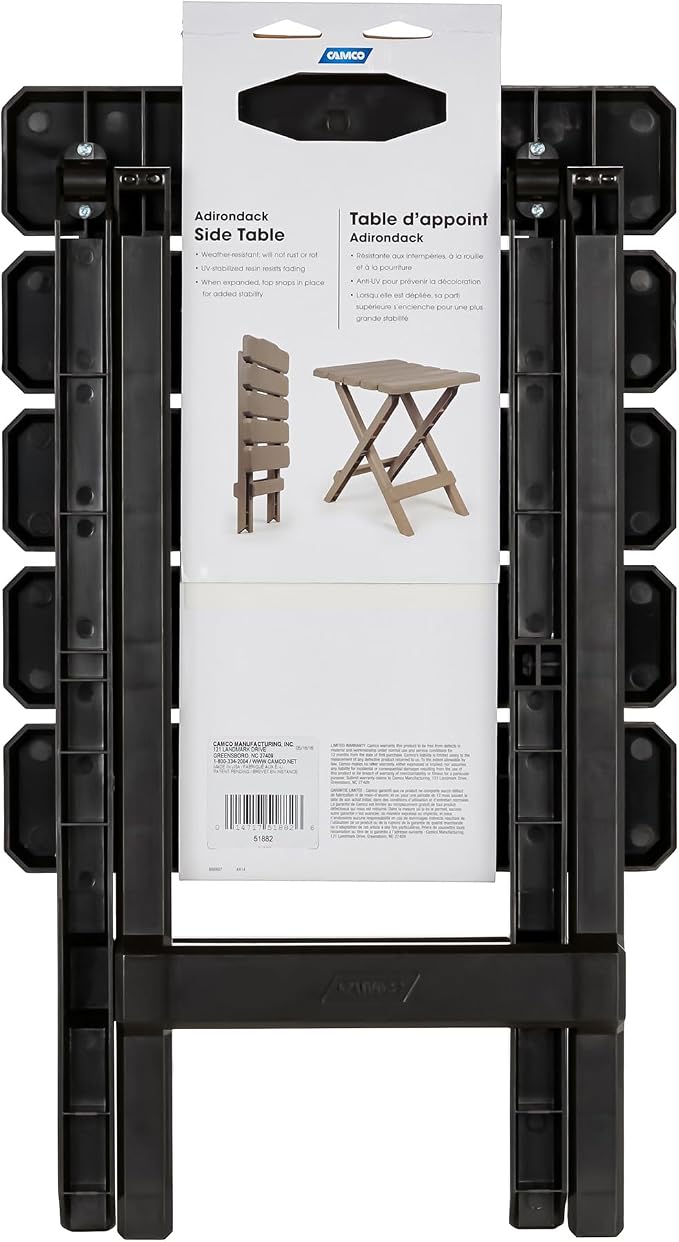 Camco Adirondack Style Folding Plastic Large Table with Footrest Design and Easy to Setup Construction for Indoor or Outdoor Use, Mocha