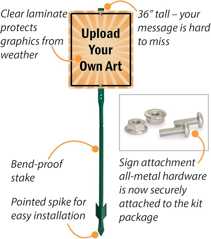 SmartSign 12 x 10 inch “Upload Your Own Art” Fully Custom Yard Sign with 3 foot Stake, 40 mil Laminated Rustproof Aluminum, Set of 1