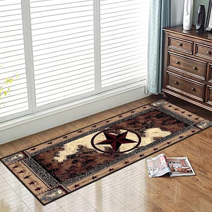 Western Rugs for Bedroom Western Runner Rug 2x6,Texas Star Vintage Style Stars,Rustic Throw Accent Area Rug Non Slip Washable Rug Runner Floor Carpet for Entryway Hallway Kitchen Laundry Bathroom