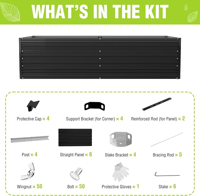 WORKPRO 7.5x4x2ft Outdoor Galvanized Raised Garden Bed, Rust-Resistant Planter Raised Beds for Vegetable, Flowers, Herbs, Black