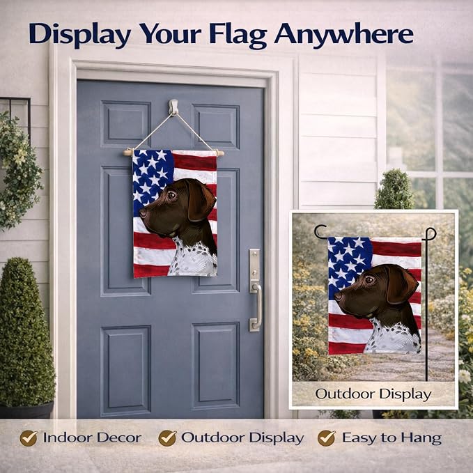 Caroline's Treasures CK6634GF Old Danish Pointer Dog American Flag Garden Flag Mailbox Flag Decorative Yard Flag Banner Outside Patio Artwork Yard Flower Beds, Garden Size, Multicolor