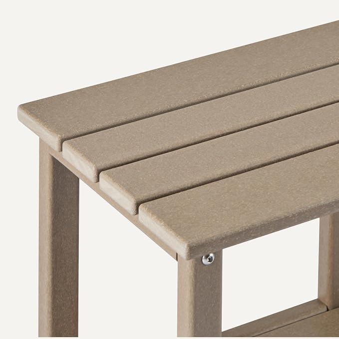 Amazon Basics Outdoor Patio Side Table with Lower Shelf, Weather-Resistant Stainless Steel Hardware, 16.5 x 12.6 x 16.5 Inches, Brown, 1-Pack