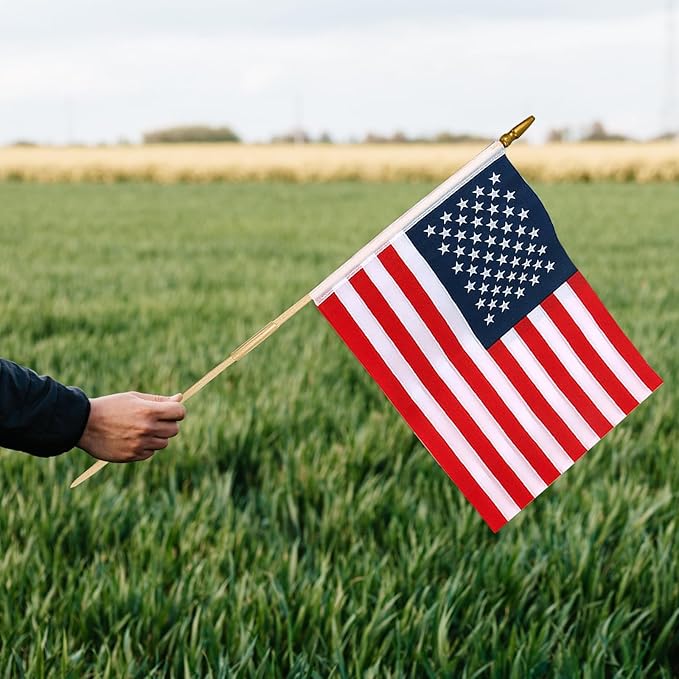 12 Pcs 12x18 Inch American Flags for Outside, 250th Anniversary USA Stick Flag with Handheld and Grounded Multi-Purpose Flagpole, Memorial Day, 4th of July Decorations, Patriotic Decorations