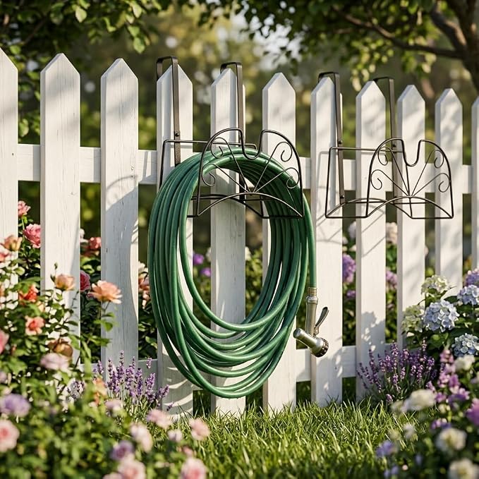 Garden Hose Holder, Metal Water Hoses Holder for Outside, Heavy Duty Detachable Garden Tube Storage Hanger Rack Holds 160 FT for Expandable & Flexible Hoses - Wall Mount or Hanger (Large Black)