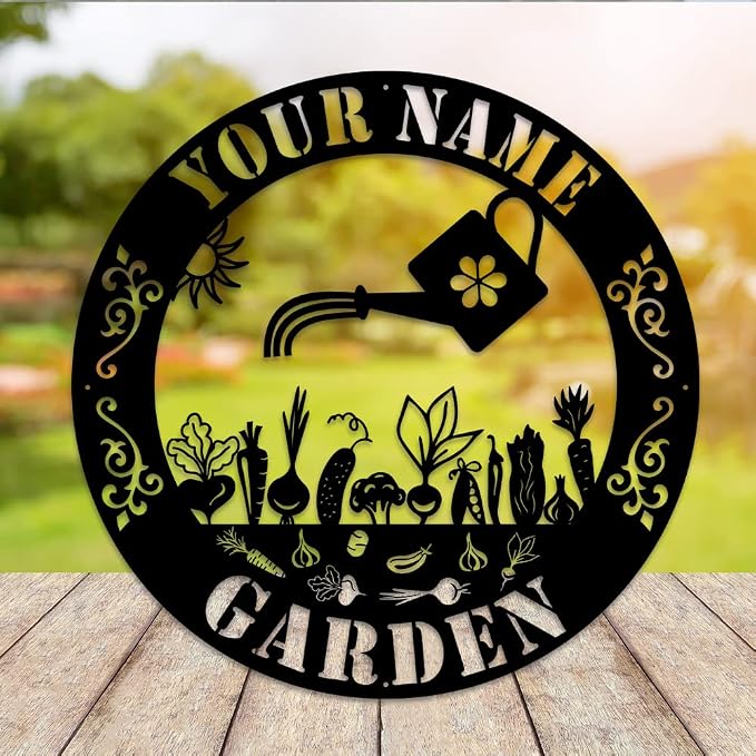 MeMate Garden Sign, Personalized Metal Signs, Garden Sign to Personalize, Large Sign for Vegetable Garden She Shed, Customized Name Wall Art for Garden Outdoor Decor, Outdoor Plaque for Mom Grandma