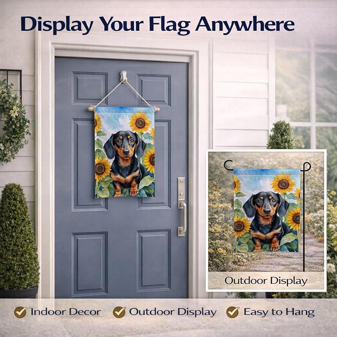 Caroline's Treasures DAC6066GF Dachshund in Sunflowers Garden Flag Mailbox Flag Decorative Yard Flag Banner Outside Patio Artwork Yard Flower Beds, Garden Size, Multicolor
