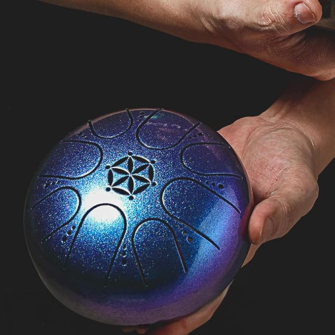 Rain Drum for Outside Garden, Steel Tongue Drum with Carry Bag, 5 Inch 8 Note Handpan Tank Drum Kit, C Major, Blue