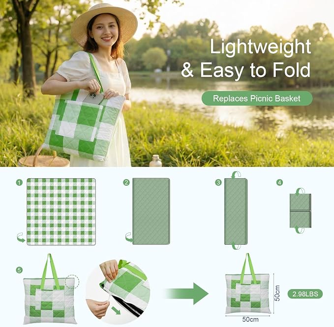2 in 1 Tote Picnic Blanket Waterproof Outdoor Camping Mat,Large Capacity Beach Blanket 80''x80'' 7 Layers Easy to Foldable and Carry.