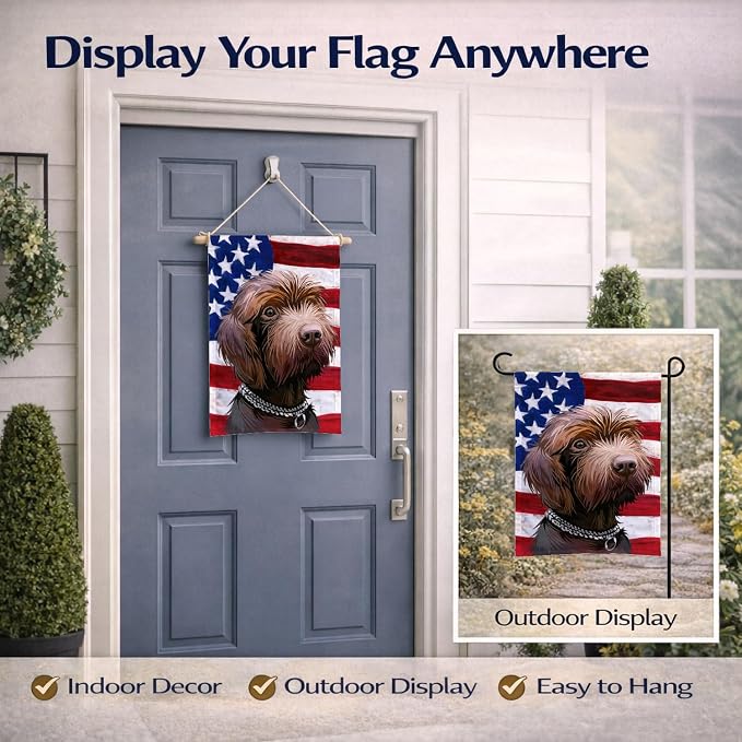 Caroline's Treasures CK6664GF Pudelpointer Dog American Flag Garden Flag Mailbox Flag Decorative Yard Flag Banner Outside Patio Artwork Yard Flower Beds, Garden Size, Multicolor