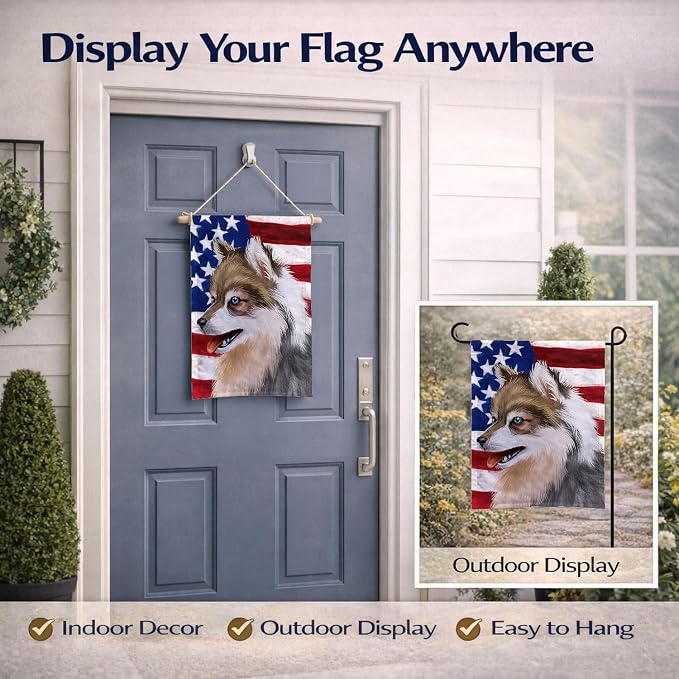 Caroline's Treasures CK6390GF Alaskan Klee Kai American Flag Garden Flag Mailbox Flag Decorative Yard Flag Banner Outside Patio Artwork Yard Flower Beds, Garden Size, Multicolor
