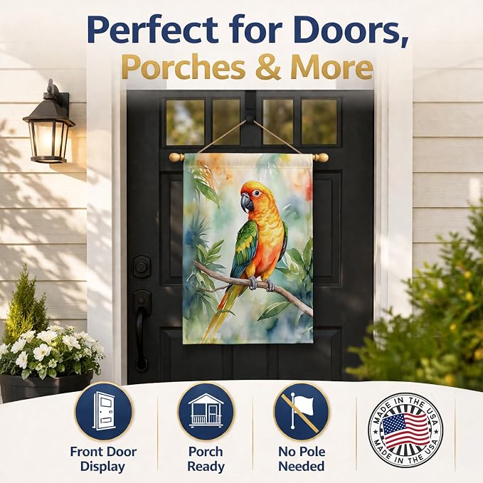 Caroline's Treasures Sun Conure House Flag Large Porch Sleeve Pole Decorative Outside Yard Banner Artwork Wall Hanging, Polyester, House Size, Multicolor