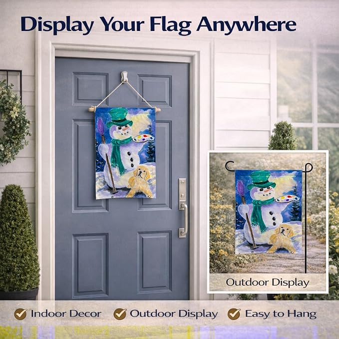 Caroline's Treasures SS8994GF Snowman with Golden Retriever Garden Flag Mailbox Flag Decorative Yard Flag Banner Outside Patio Artwork Yard Flower Beds, Garden Size, Multicolor
