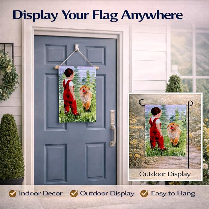 Caroline's Treasures SS8545GF Little Boy with his Golden Retriever Garden Flag Mailbox Flag Decorative Yard Flag Banner Outside Patio Artwork Yard Flower Beds, Garden Size, Multicolor
