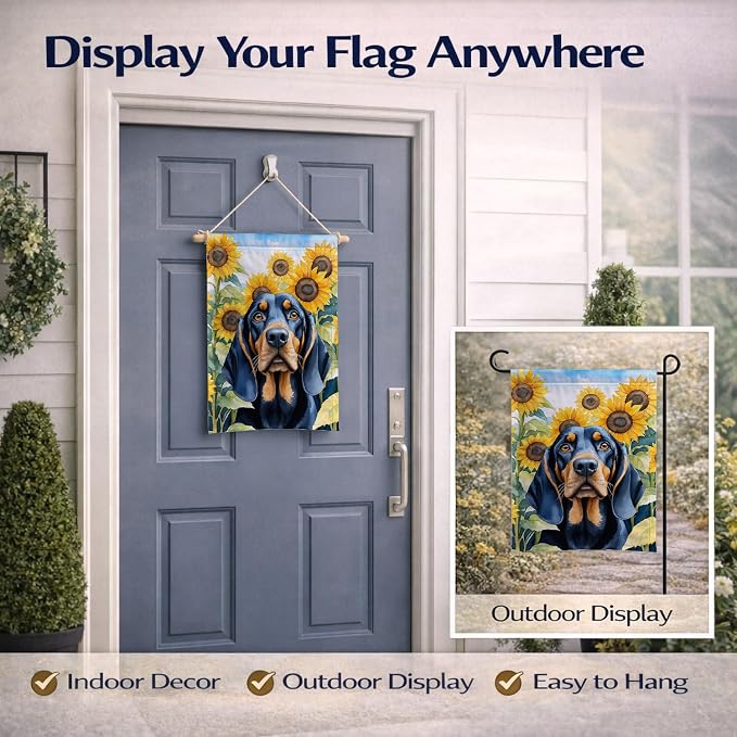Caroline's Treasures DAC6028GF Black and Tan Coonhound in Sunflowers Garden Flag Mailbox Flag Decorative Yard Flag Banner Outside Patio Artwork Yard Flower Beds, Garden Size, Multicolor
