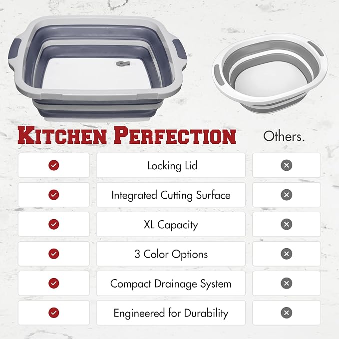 KITCHEN PERFECTION Collapsible XL Smoker & BBQ Prep Tub with Locking Lid | Includes Cutting Board, Meat Marinade & Brine Container For Turkey, Brisket & Ribs - Best Grill Accessories Gifts For Men