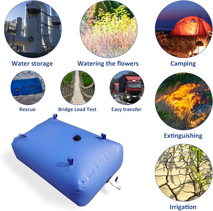 Portable Water Storage Bladder Containers, Foldable Water Storage Tank with Valve, Fire Prevention,Garden & Farm & Equestrian Water Container Carrier Cart(330L/87Gallon)